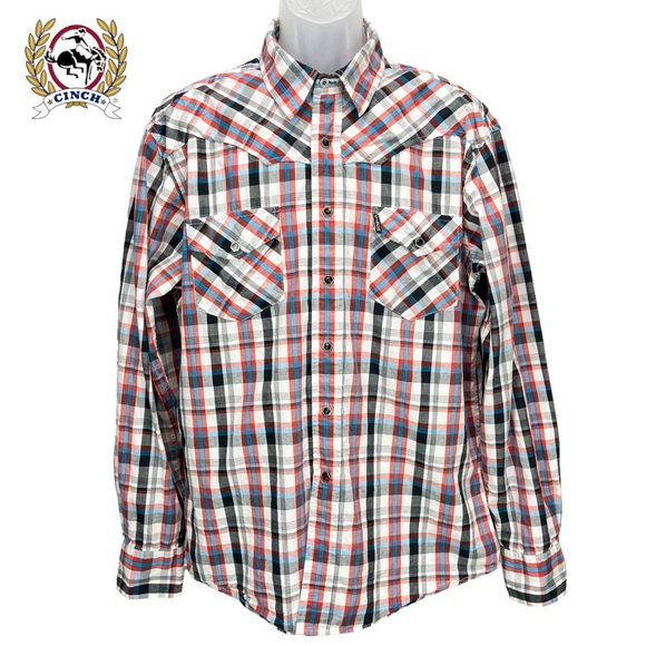 Cinch | Mens Large | Modern Fit Western Plaid Long Sleeve Snap‎ Button Shirt - Picture 1 of 11